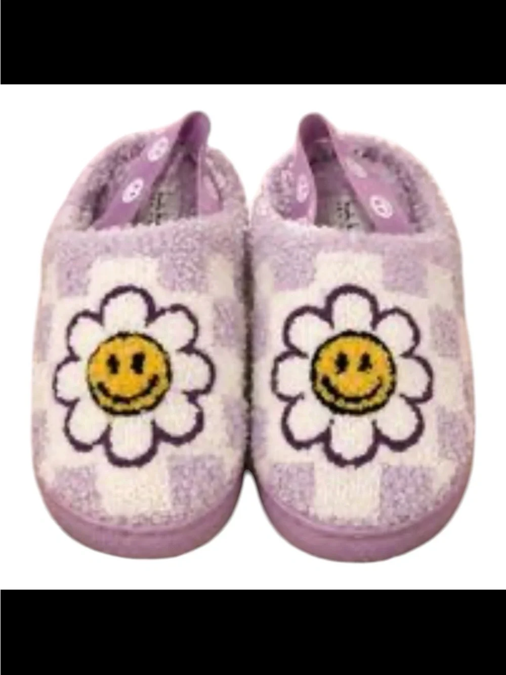 Nicole Miller Girls Purple checkered smiley slippers and bracelet set size 9/10